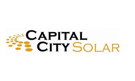 Capital City Solar logo with gold dots and black text