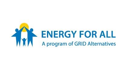 Energy for All logo: blue figures holding hands with yellow sun, text reads "A program of GRID Alternatives