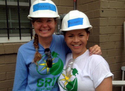 Serena poses with a volunteer on a Mid-Atlantic install