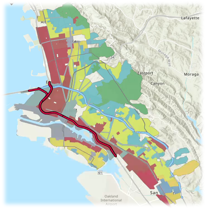 This is the map used to redline neighborhoods: Green and Blue areas were given lower loan rates and meant for white communities, while Yellow and Red coded areas were “less desirable” and reserved for black and brown communities.
