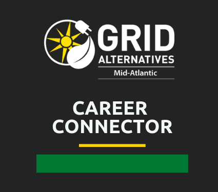 GRID Alternatives Mid-Atlantic Career Connector logo with sun and wind symbols on dark background