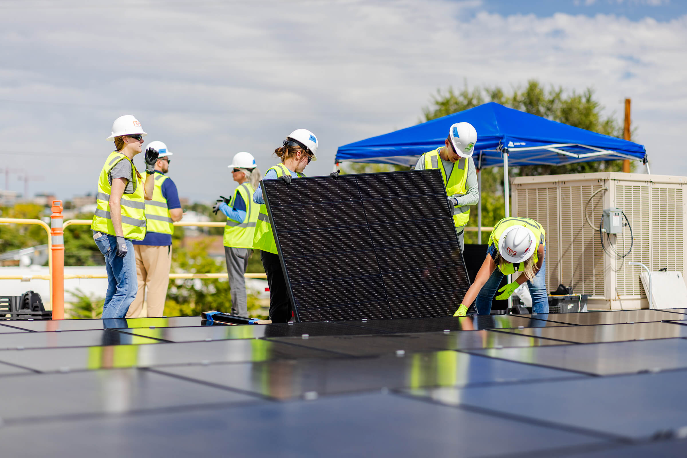 People installed panel on roof