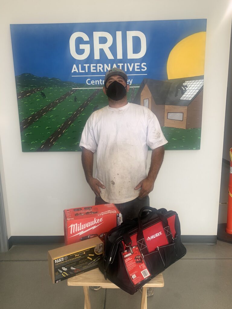 Steven Lucero receiving his tools after graduating IBT 200 and getting a job.