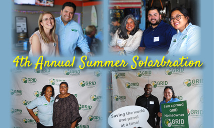 4th Annual Summer Solarbration event collage with diverse groups of people at GRID organization gatherings