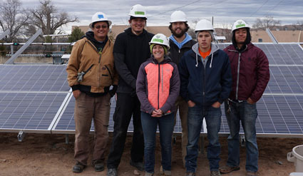 GRID Alternatives' Tribal program team: (left to right) Tim Willink (Tribal Program Director), Nick Aberle, Berlyn Hubler, Wyatt Atkinson, Austin Thompson, Krystian Fragua.