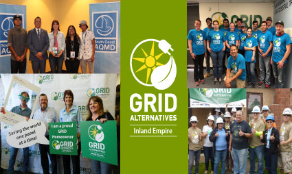 Grid Alternatives Inland Empire team photos with logo and volunteers in matching blue shirts