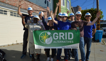 The Giffy team who installed solar for Bob Wade's family celebrating after they're done.