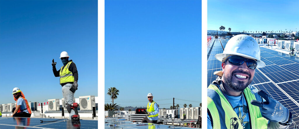 GRID GLA construction staff installs commercial solar